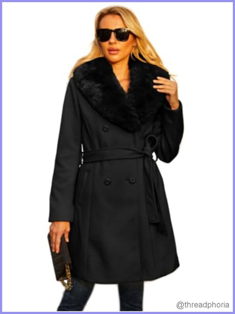 Faux Leather Long Pea Coat Double Breasted Winter Overcoat